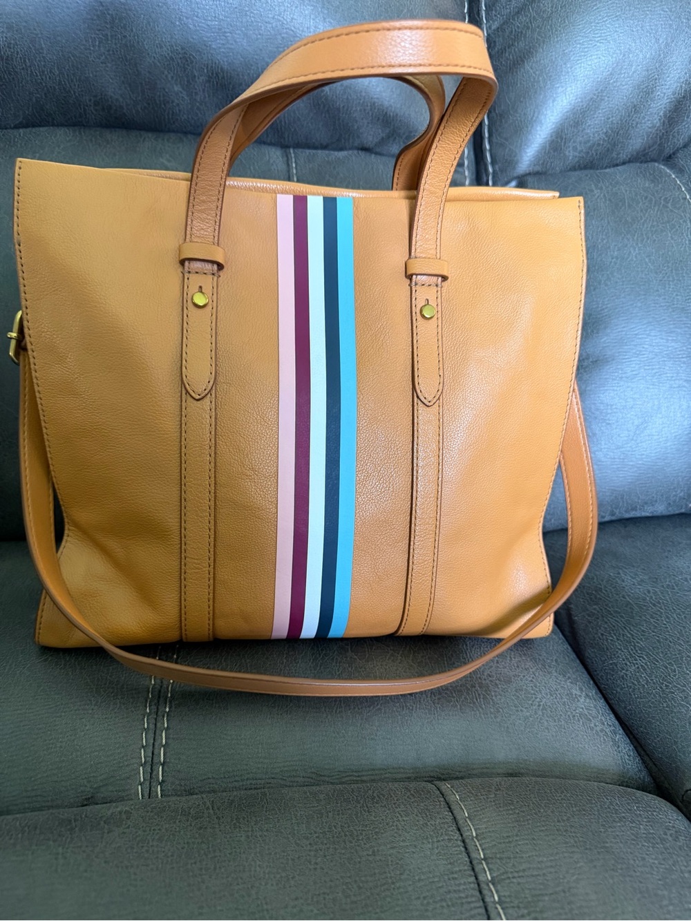 Fossil Tan Women’s Tote Bag with Stripe Accent